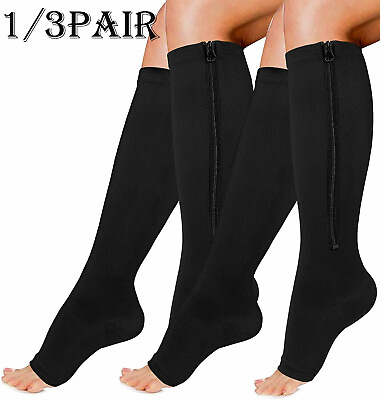 #ad 3 Pair Wide plus Size Calf Compression Socks with Zipper for Overweight Women...