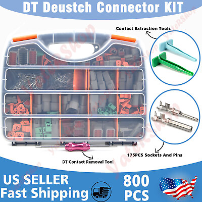 #ad 800PCS GRAY DEUTSCH CONNECTOR PLUG KIT STAMPED CONTACTS REMOVAL TOOL INCLUDES