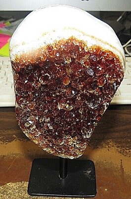 #ad LG. VERY DARK CITRINE CRYSTAL CLUSTER GEODE FROM BRAZIL CATHEDRAL W#x27; STEEL BASE