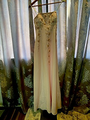 #ad Vintage Light Pink Cache Long Beaded Formal Dress Size 7 8