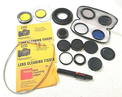 #ad Camera accessory lot lens covers filters cleaning wipes brush Canon Vivitar