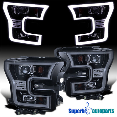 #ad Fits 2015 2017 Ford F150 Projector Headlights LED Tube Glossy Black 15 17 F 150