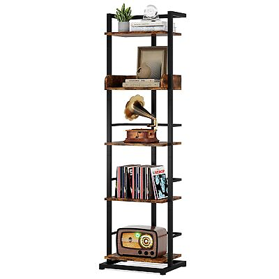 #ad Hosfais Bookshelf 5 Tier Book Shelf Narrow Wood Bookcase Tall Corner Book S...