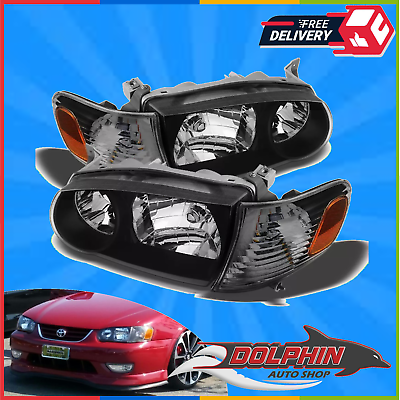 #ad For 2001 2002 Toyota Corolla Headlight Black amp; Corners Head Lamps Left Right Set