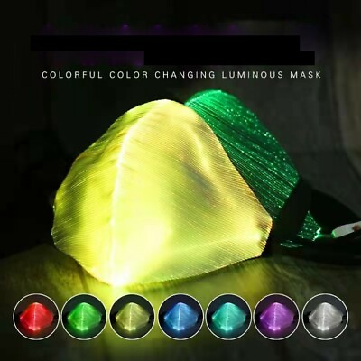 #ad 3D 7Color LED Light up Face Mask Rechargeable Glowing Luminous Halloween Costume