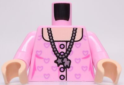 #ad Lego Bright Pink Torso Female Silver Necklace Charms Medium Lavender Hearts