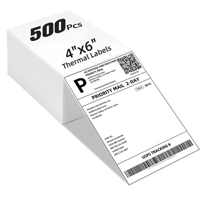 #ad 500pcs 4quot;x6quot; Fanfold Direct Thermal Shipping Labels for Zebra and Rollo Printers