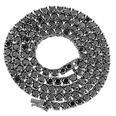 #ad ANTI TARNISH 925 Sterling Silver Black Finish 4mm 1 Row CZ Tennis Chain 24 inch