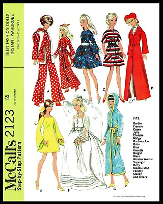 #ad McCall#x27;s 2123 BARBIE Vintage Fashion Doll Fabric Sewing Pattern Gina Babs Tammy