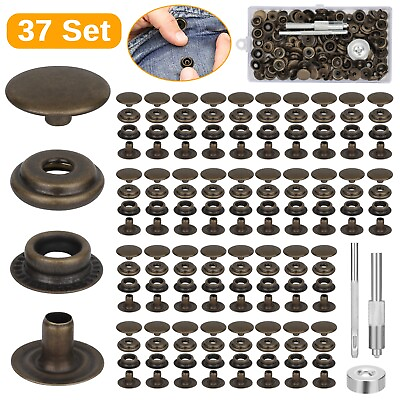 #ad 37 Sets Snap Fastener Kit 15MM Press Stud Cap Button Marine Boat Canvas Leather