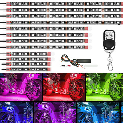 #ad 12PCS RGB Motorcycle LED Light Under Glow Neon Strip Kit Remote Control US
