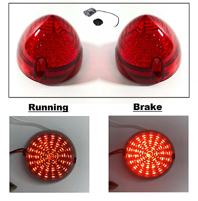 Pair LED Tail Light Inserts Brake Lamp Red Lens w Flasher For 1956 Chevy Cars