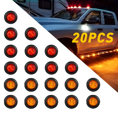 #ad #ad 20PC Mini Amber Red 12V 3 4quot; Round Marker Light Clearance 3 LED Bullet US STOCK