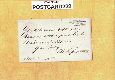 #ad MO St. Louis 1875 rare postal postcard CLARK amp; STUYVESANT 308 N MAIN ST MISSOURI