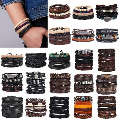 #ad #ad 6Pcs Set Multilayer Leather Bracelet Men#x27;s Women Wristband Bangle Jewelry Set