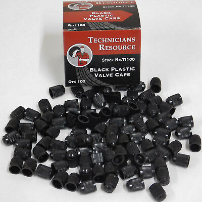 #ad 100 BLACK PLASTIC TIRE VALVE STEM CAPS