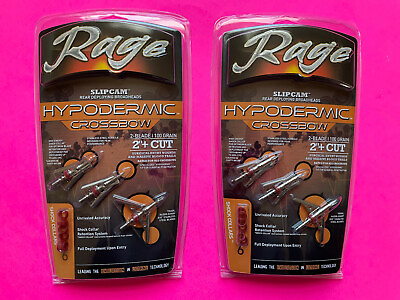#ad 2 packs Rage Crossbow Hypodermic Broadheads 100 Grain 2quot; Cut Slipcam Rear Deploy
