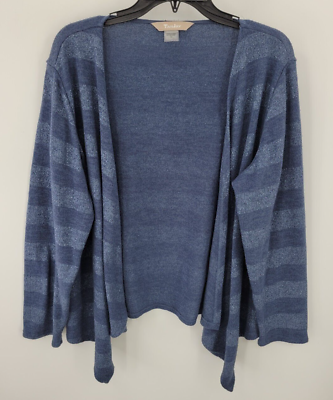 #ad TanJay Cardigan Sweater Womens Plus 1X Blue Stripe Open Front Waterfall Boho