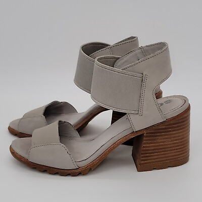 #ad Sorel Nadia Women#x27;s Sandal Size 9M Light Gray Leather Elastic Ankle Strap $130