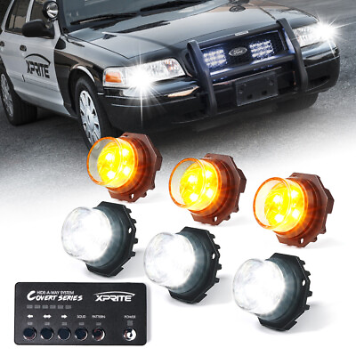 #ad 6pcs Set White Amber Hideaway Strobe Lights Kit Emergency Warning Driving Lamps