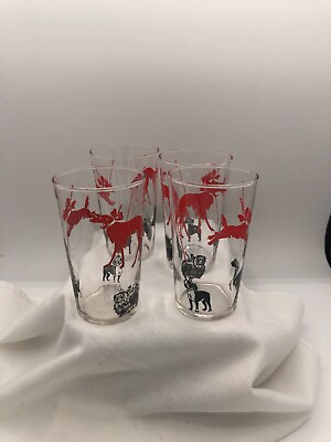#ad Vintage Federal Red Black Set 3 Glasses with Scotties Whippets Boxers amp; more