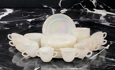 #ad Vintage Federal Glass Moonglow Iridescent Dinnerware Set Plates Bowls Cups