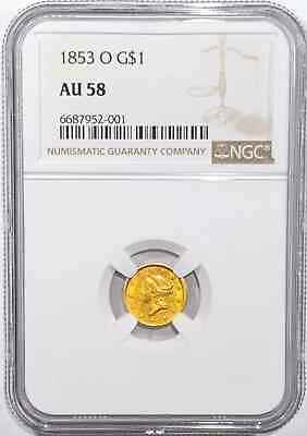 #ad 1853 O G$1 Gold Dollars Liberty Head NGC AU 58