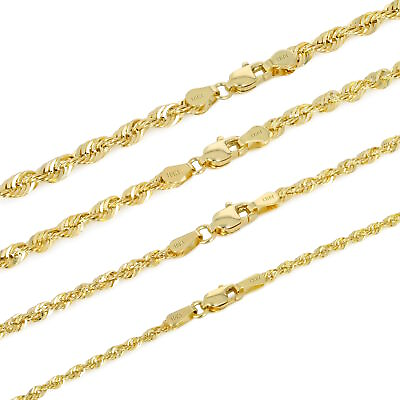 #ad 10K Yellow Gold 1.5mm 4mm Laser Diamond Cut Rope Chain Necklace 16quot; 30quot; Hollow