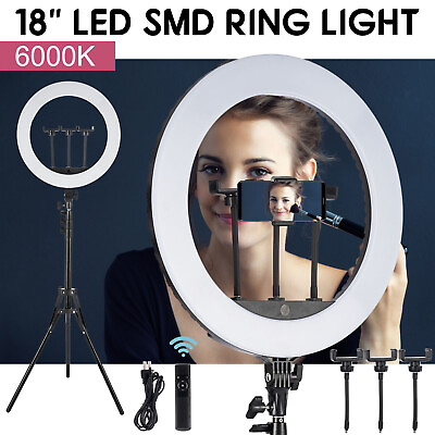 18quot; LED Ring Light Kit with Stand Dimmable 6500K For Makeup Phone Camera Youtube