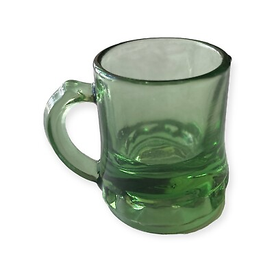 #ad Vintage Federal Glass Mini Miniature Beer Mug Shot Cup Green Toothpick Holder 2”