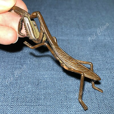#ad Old Antique Collectible Solid Copper Handwork Chinese Mantis Ornament Statue hot