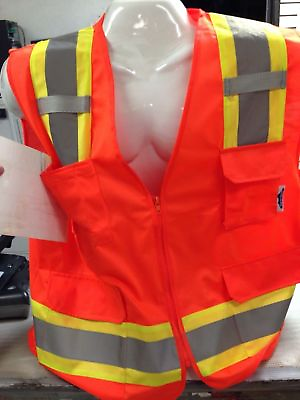 #ad High Visibility Orange Two Tones Safety Vest ANSI ISEA 107 2015