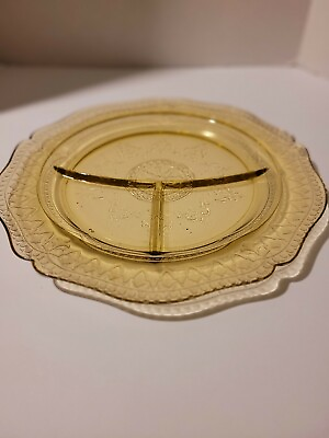 #ad Federal Amber Yellow Depression Glass Patrician Spoke 11quot;Dinner Plate 3 divided