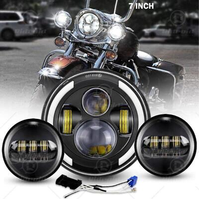 #ad 7quot; LED Headlight Passing Lights Fit Harley Electra Glide Ultra Limited FLHTK