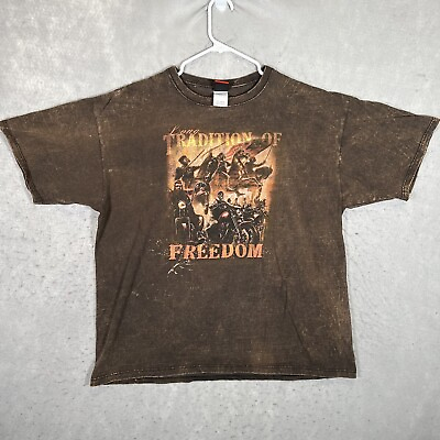 #ad A1 Vintage Tradition Of Freedom Motorcycle T Shirt Adult 2XL XXL Brown Mens