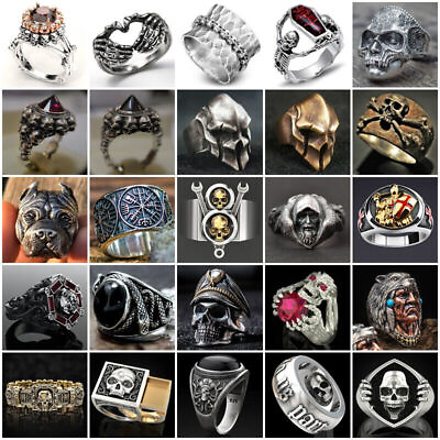 Vintage Gothic Punk Skull Ring for Men#x27;s Cool Band Stainless Steel Rings Jewelry