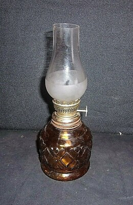 #ad #ad Vintage Mini AMBER Oil Lamp Diamond Pattern 7 1 4quot; Tall NICE #28