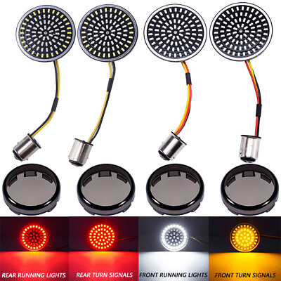 4X LED Front Rear Turn Signals Light Inserts For Harley Touring Street Glide A