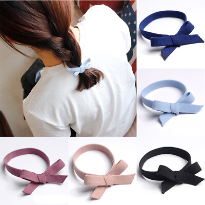#ad 1Pcs Solid Color Bow Knotted Hair Rubber Band Hair Ties High Elastic Hair Rope