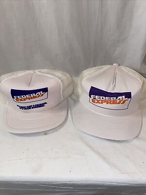 #ad 2 Vintage 80s Federal Express Snapback Hat Trucker Cap Pair