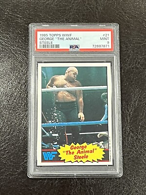 #ad 1985 Topps WWF George The Animal Steele #21 PSA 9 MINT RC HOF ONLY 1 HIGHER