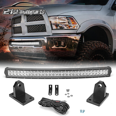 Bumper 32quot; Curved LED Light Bar Tow Hook Mount Kit For 10 19 Ram 2500 3500 4500