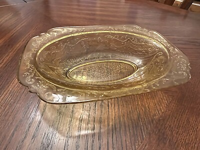 #ad Federal Glass Madrid Amber Depression Pressed Glass Oval Serving Bowl 10 X 7