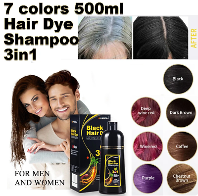 #ad Hair Dye Color Shampoo 500ml Instant 100% Grey Coverage Unisex 7 Diff Colors