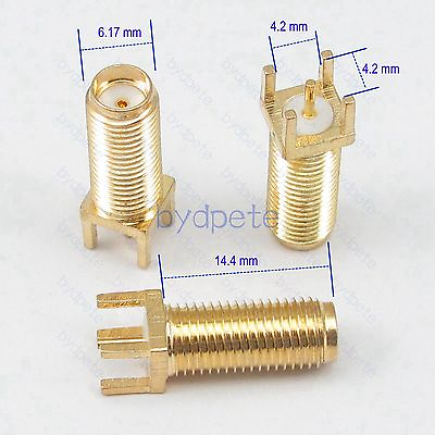 #ad SMA female PCB Solder straight connector Panel Mount square equally RF 14.4mm in