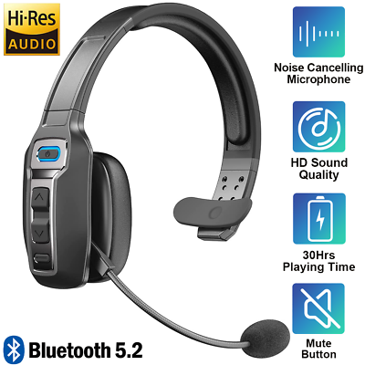 #ad Trucker Bluetooth 5.0 Wireless Headset With Noise Cancelling Mic For Phones PC