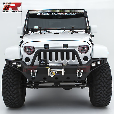 HD Front Bumper Winch PlateSide Dual LED Mounting for 07 18 Jeep Wrangler JK