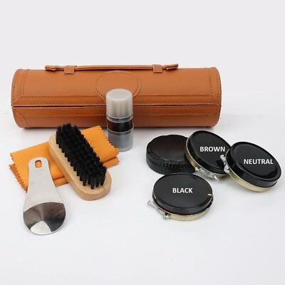 #ad 10 Piece Shoe Shine Kit Polish Brush Set Kit with PU Leather Sleek Elegant Case