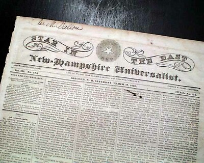 #ad Rare CONCORD NH Merrimack County 19th Century New Hampshire 1837 Old Newspaper