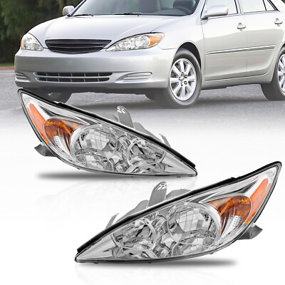 #ad Chrome Headlights Headlamp w Amber Reflector For 2002 2004 Toyota Camry 2.4L